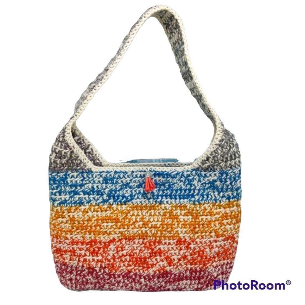 Handmade Rainbow Knit Tote Bag Boho Crochet Shoulder Bag NEW